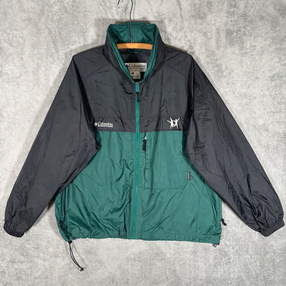 Columbia Mens XL Vintage 99 Packable Windbreaker Jacket Black Green KM 3420